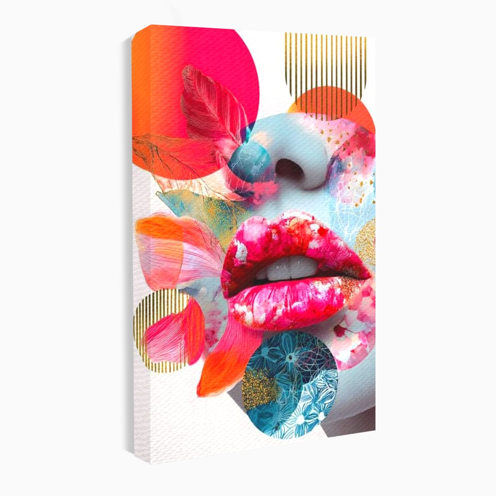 Tablou canvas cu tablou canvas cu buze roz si nas albastru, fara rama, pe sasiu de lemn